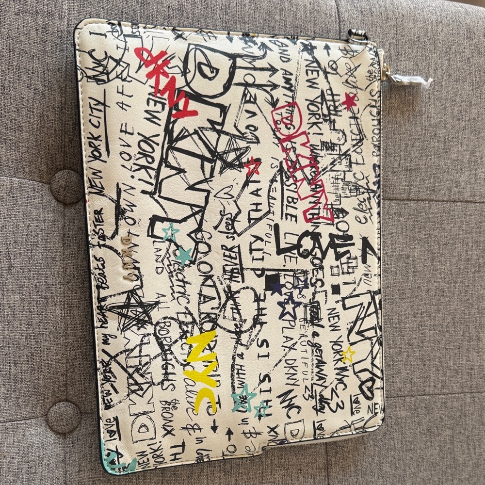 DKNYC Graffiti Print Clutch in Black and White